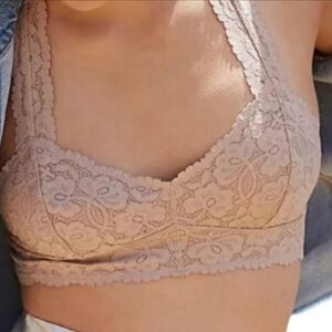 Free People Galloon Boho Lace Beige Nude Racerback Wirefree Bralette, Size S